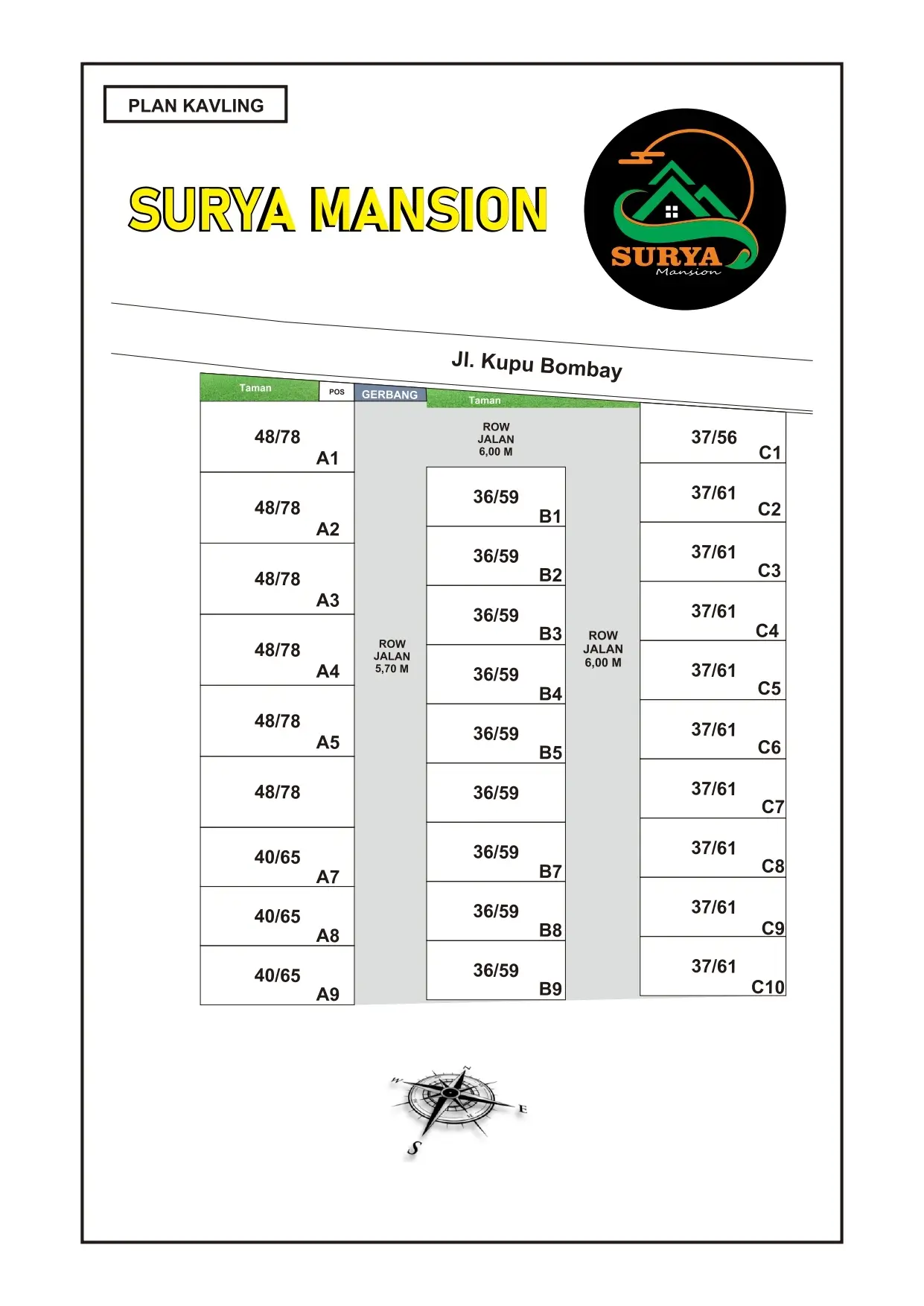 Denah Kavling Surya Mansion Blok A di Sawangan Depok